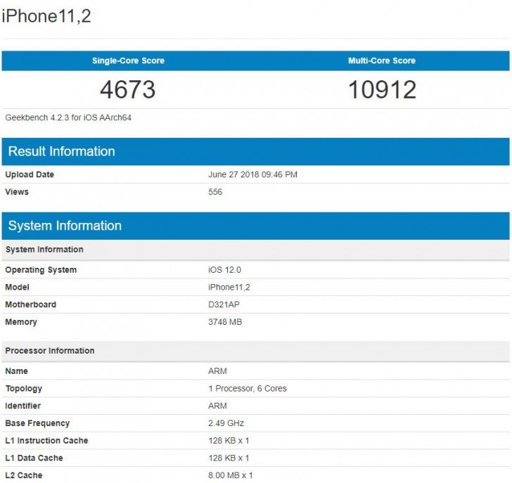 Apple iPhone 11,2 GeekBench listing -1