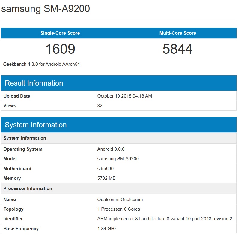 Samsung SM-A9200 (Galaxy A9s) Geekbench -1