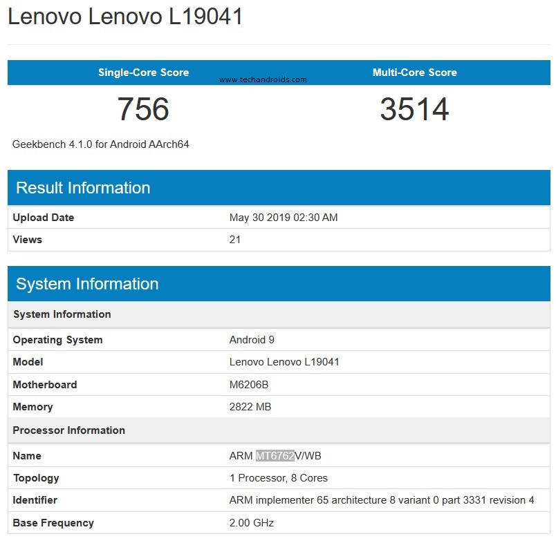 Lenovo L19041 Geekbench listing 1