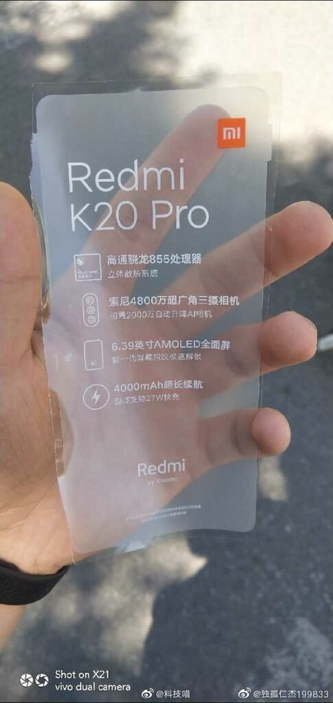Redmi K20 Pro leaked protective film with specs -1