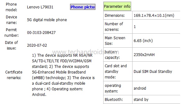 Lenovo Legion Gaming Phone L79031 TENAA listing -1
